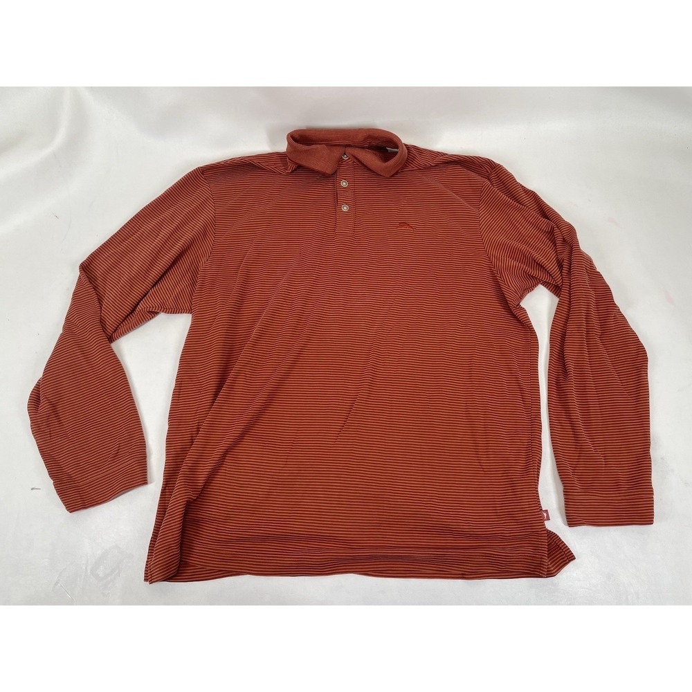 Tommy Bahama Striped‎ Long Sleeve Polo Shirt Mens Size XL Orange